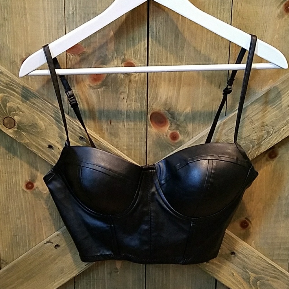 Bebe black leather faux top